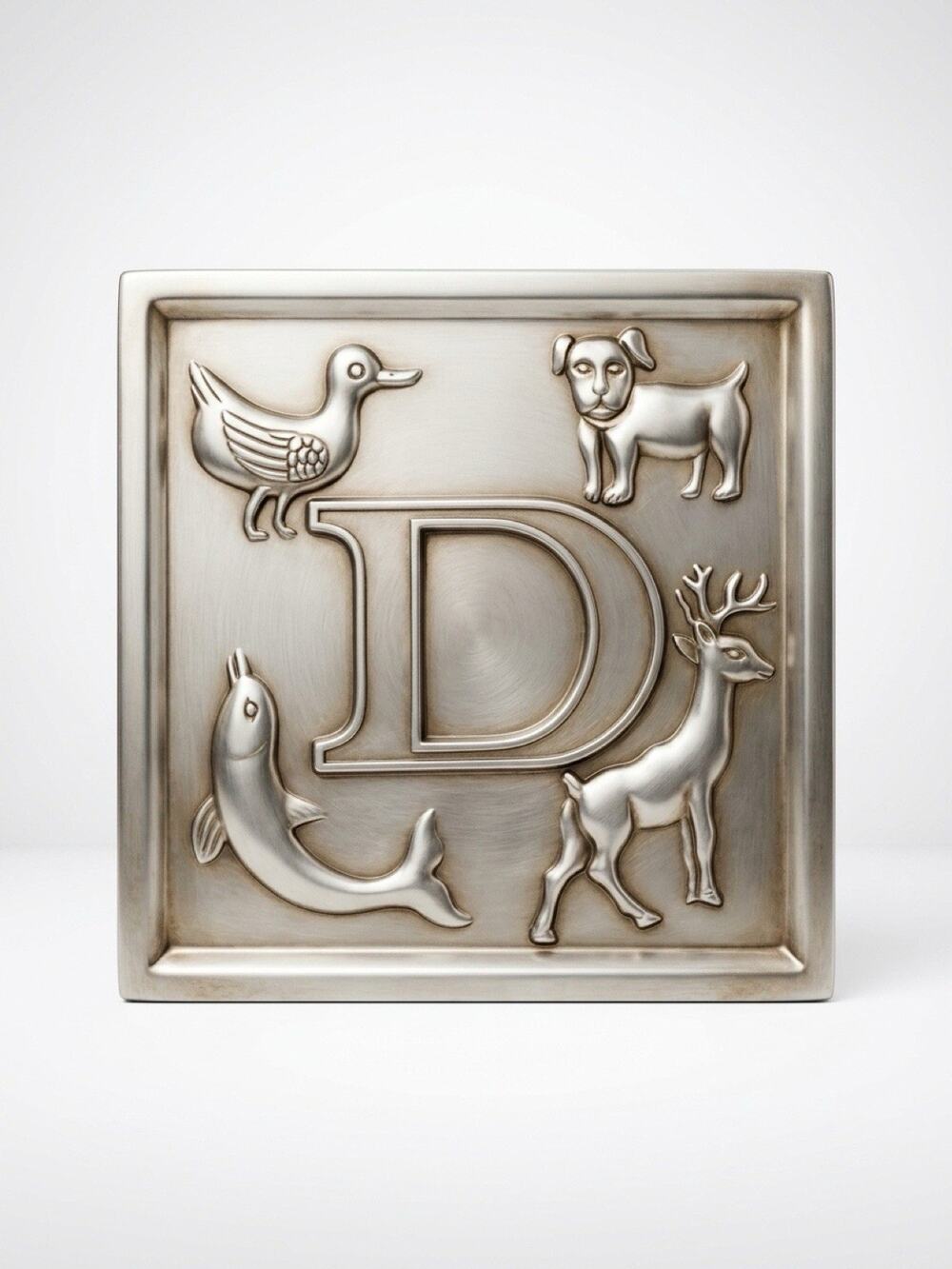 Vintage Alphabet Numbers Nursery 3" Square Block Old Heavy Metal Coin Piggy Bank